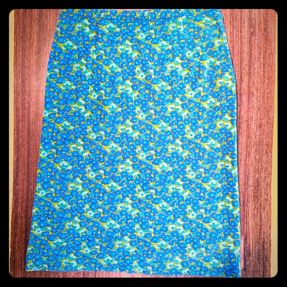 Soft Vintage Blue/ Green Floral Midi Pencil Skirt